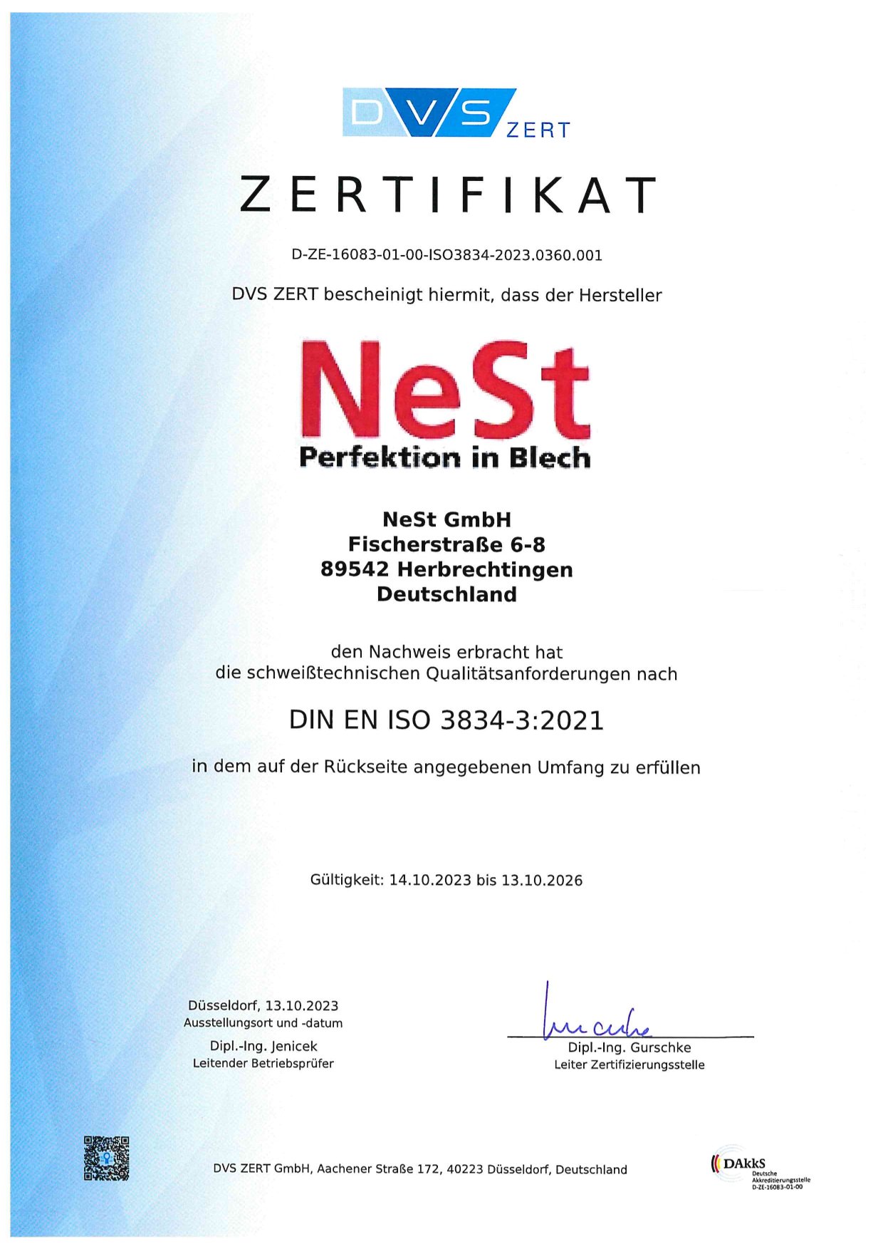 DIN EN ISO 3834-3:2021 Zertifikat